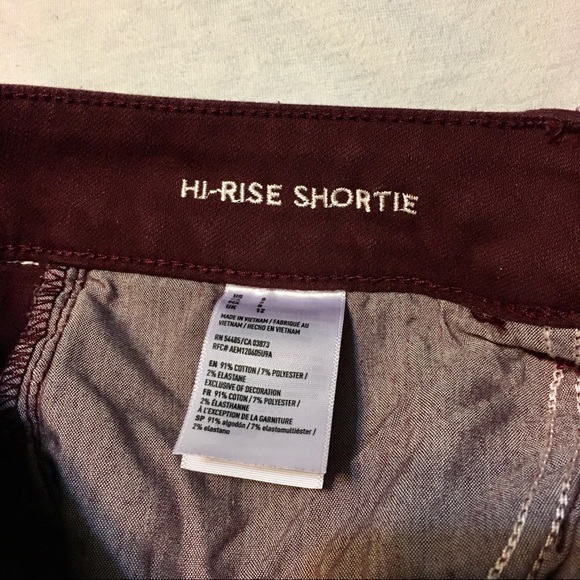 AEO Stretch Hi-Rise Shortie Maroon Jean Shorts 8 - Picture 8 of 8
